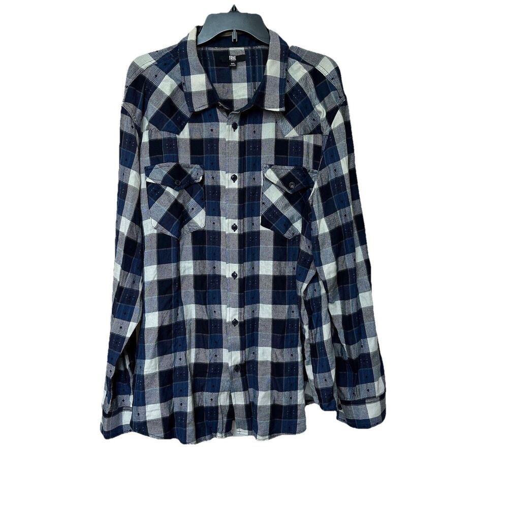 Frye Shirt Mens 3X Button Up Long Sleeve Blue Plaid Cabin Preppy Grunge Western